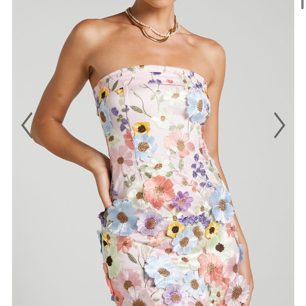 SHOWPO Floral 3-D Strapless Pink Mini Dress - 2